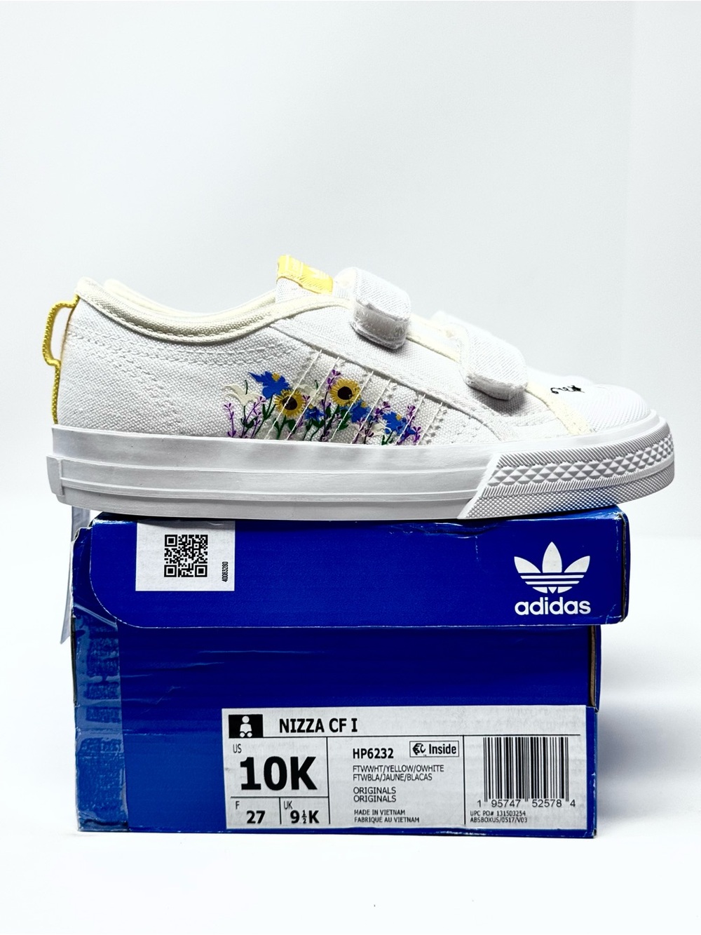 NEW Adidas Originals Nizza CF I Toddler Size10K White Flower/Bee/Stripe W/Bx $60 - Picture 2 of 10